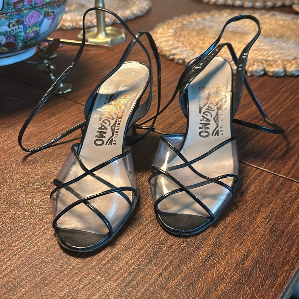 Lace up black and clear heel
